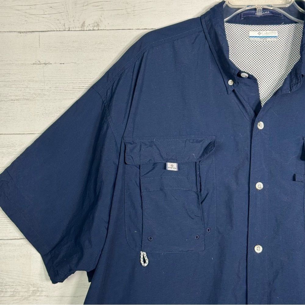 Columbia PFG Bahama Navy Blue Vented Fishing Shirt Omni Shade Big & Tall 2XLT - Picture 4 of 6